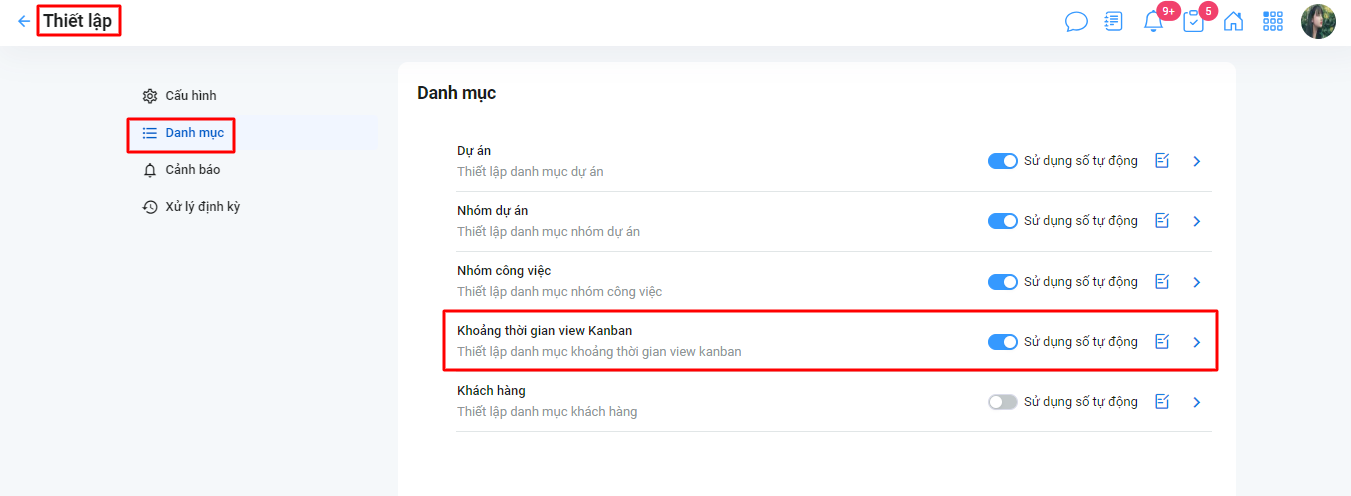 Thiết lập khoảng thời gian view kanban